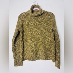 EILEEN FISHER Olive Green Brown Chunky Nubby Knit Wool Turtleneck Sweater SZ M
